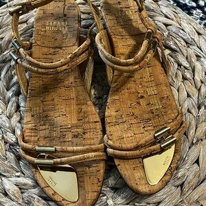 Stuart Weitzman Rolldown Natural Cork Sandals Size 8.5N